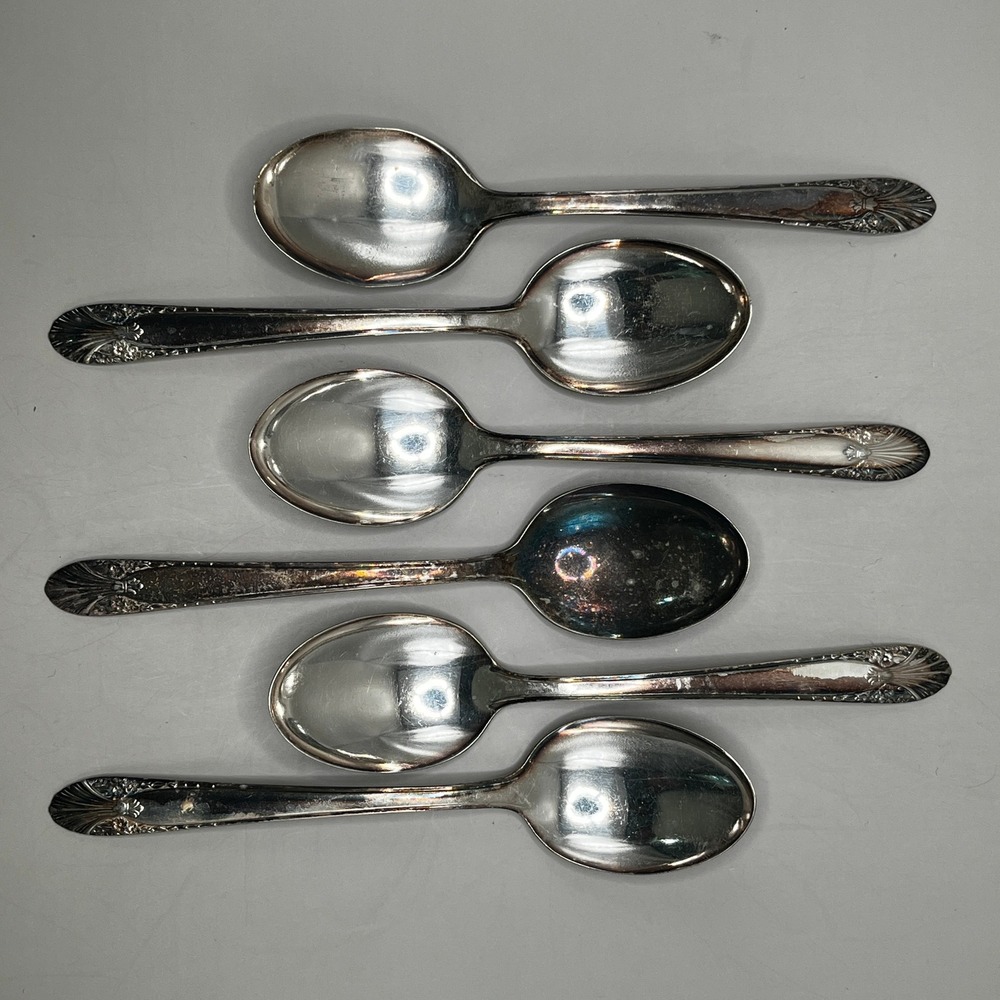 Crown Silverplate‎ Teaspoons Set of 6 Antique Radiance Pattern 6" Silverplate